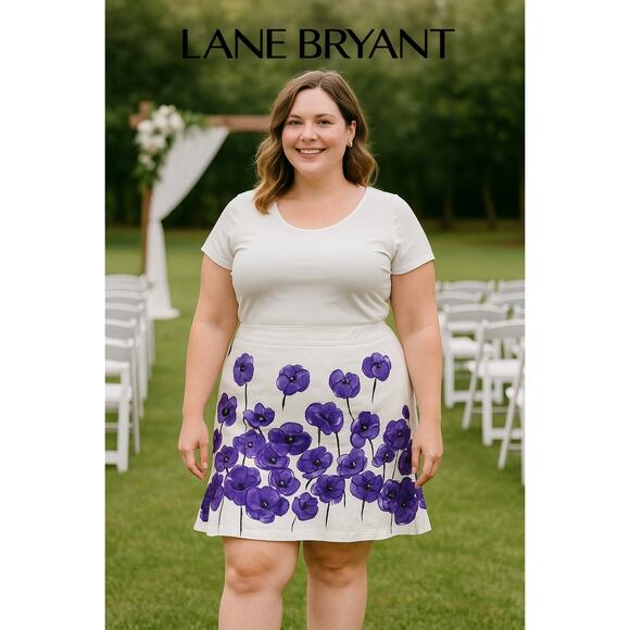 Lane Bryant Gorgeous Purple Flowered Skirt Sz. 14 - Picture 1 of 6